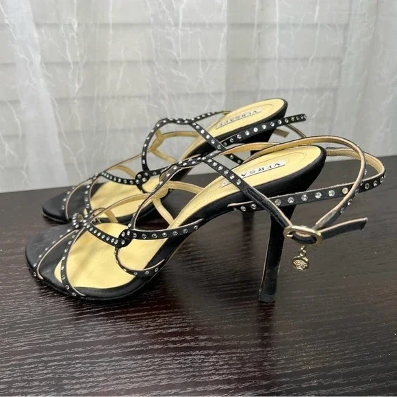 Versace Black rhinestone embellished heels 38/7 - Picture 7 of 12